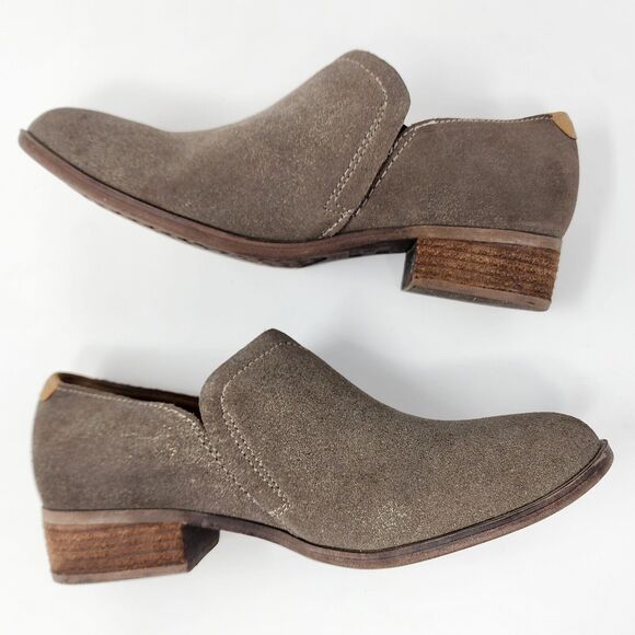 Toms Shaye Dusty Gold Star Suede Brown Gold Sparkle Stack Heel Bootie Womens 8.5 - Picture 8 of 11